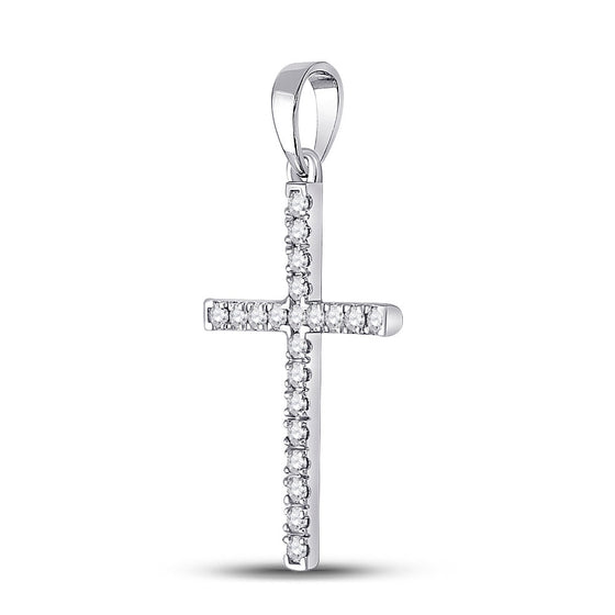 10k White Gold Womens Round Diamond Cross Pendant 1/5 Cttw