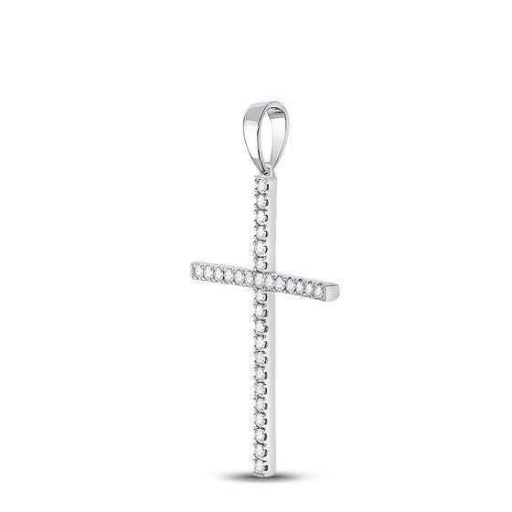 10k White Gold Womens Round Diamond Cross Pendant 1/4 Cttw