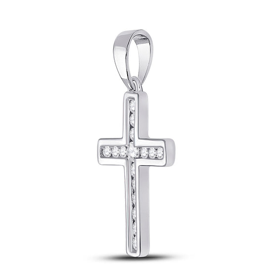 10k White Gold Womens Round Diamond Cross Pendant 1/10 Cttw