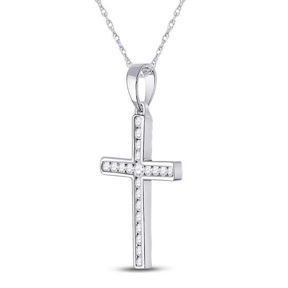 10k White Gold Womens Round Diamond Cross Pendant 1/5 Cttw