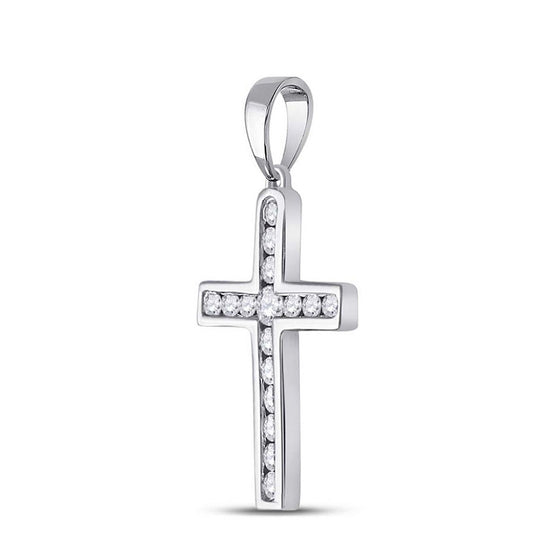 10k White Gold Womens Round Diamond Cross Pendant 1/3 Cttw