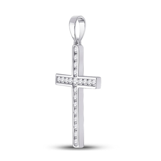 14k White Gold Womens Round Diamond Cross Pendant 1/2 Cttw
