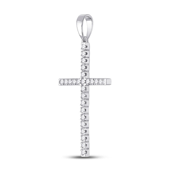 10k White Gold Womens Round Diamond Cross Pendant 1/4 Cttw