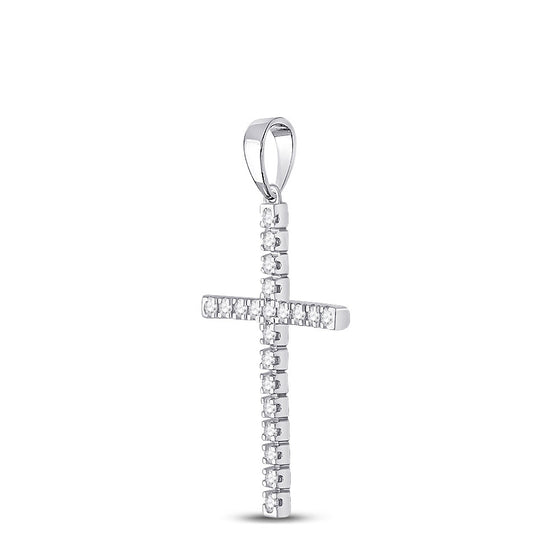 10k White Gold Womens Round Diamond Cross Pendant 1/3 Cttw