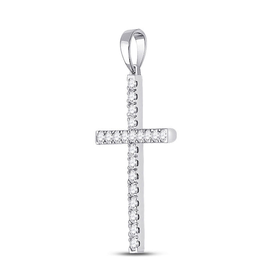 14k White Gold Womens Round Diamond Cross Pendant 1/2 Cttw