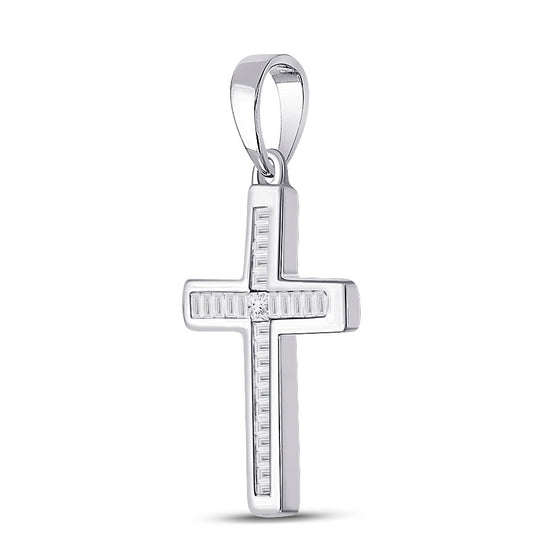 10k White Gold Womens Princess Diamond Cross Pendant 1/10 Cttw