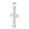 10k White Gold Womens Princess Diamond Cross Pendant 1/8 Cttw