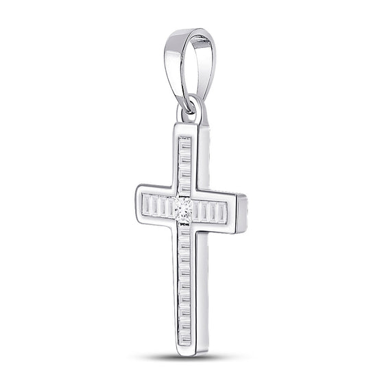 10k White Gold Womens Princess Diamond Cross Pendant 1/8 Cttw