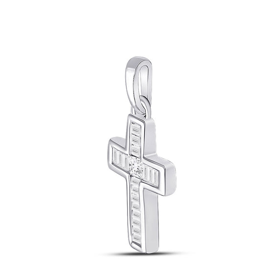 10k White Gold Womens Princess Diamond Small Cross Pendant 1/6 Cttw