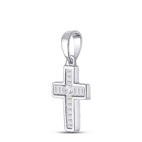 10k White Gold Womens Princess Diamond Cross Pendant 1/3 Cttw