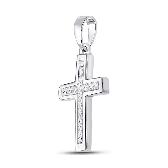 10k White Gold Womens Princess Diamond Cross Pendant 1/6 Cttw
