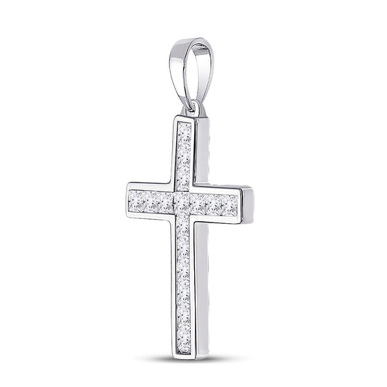 14k White Gold Womens Princess Diamond Cross Pendant 5/8 Cttw