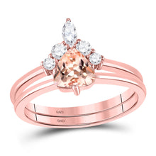  10k Rose Gold Womens Trillion Morganite Solitaire Bridal Wedding Ring Band Set 7/8 Cttw