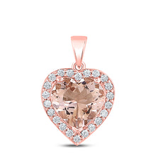  10k Rose Gold Womens Morganite Heart Diamond Pendant 2-1/4 Cttw
