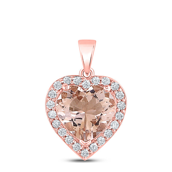10k Rose Gold Womens Morganite Heart Diamond Pendant 2-1/4 Cttw