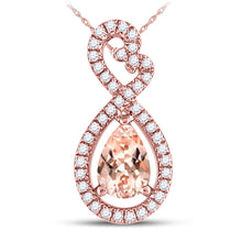  10k Rose Gold Womens Pear Morganite Solitaire Diamond Pendant 1/2 Cttw