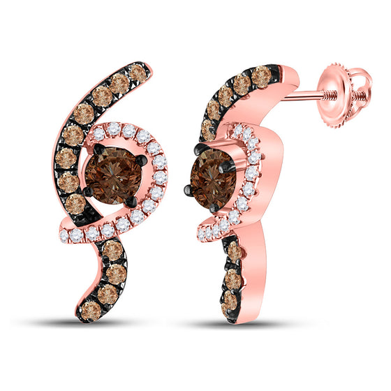 10k Rose Gold Womens Round Smoky Quartz Diamond Fashion Earrings 5/8 Cttw