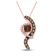  10k Rose Gold Womens Round Smoky Quartz Diamond Fashion Pendant 1/3 Cttw