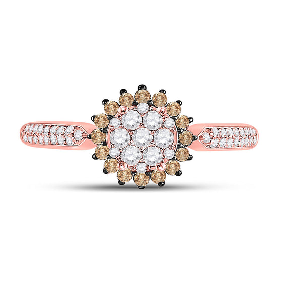10k Rose Gold Womens Round Brown Diamond Halo Cluster Ring 1/2 Cttw