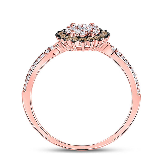 10k Rose Gold Womens Round Brown Diamond Halo Cluster Ring 1/2 Cttw