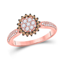  10k Rose Gold Womens Round Brown Diamond Halo Cluster Ring 1/2 Cttw