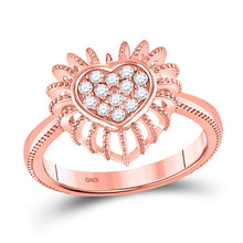  10k Rose Gold Womens Round Diamond Heart Ring 1/8 Cttw
