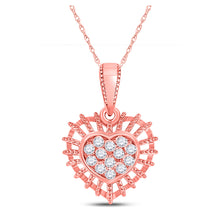  10k Rose Gold Womens Round Diamond Heart Pendant 1/8 Cttw