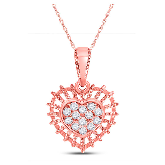 10k Rose Gold Womens Round Diamond Heart Pendant 1/8 Cttw