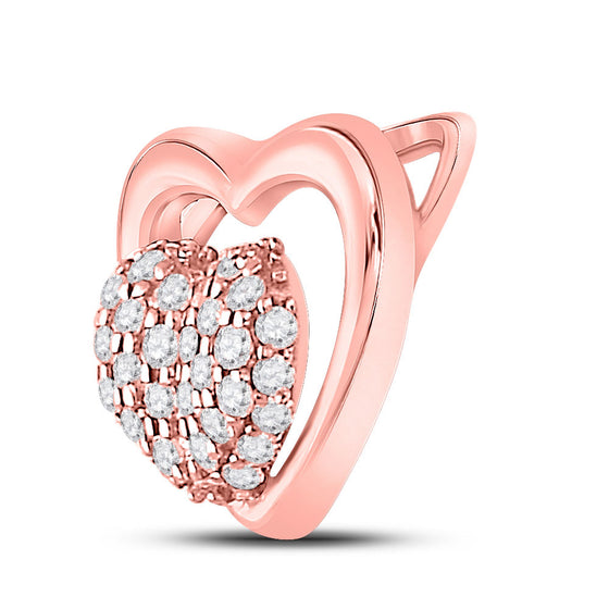 10k Rose Gold Womens Round Diamond Heart Pendant 1/6 Cttw