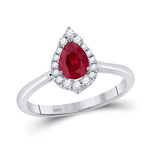  14k White Gold Womens Pear Ruby Diamond Halo Fashion Ring 3/4 Cttw