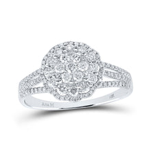  14k White Gold Womens Round Diamond Halo Flower Cluster Ring 7/8 Cttw