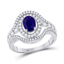  14k White Gold Womens Oval Blue Sapphire Diamond Solitaire Ring 1-1/2 Cttw