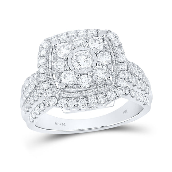 14k White Gold Womens Round Diamond Right Hand Cluster Cushion Ring 1-1/2 Cttw