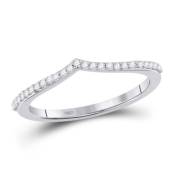 10k White Gold Womens Round Diamond Chevron Stackable Band Ring 1/6 Cttw