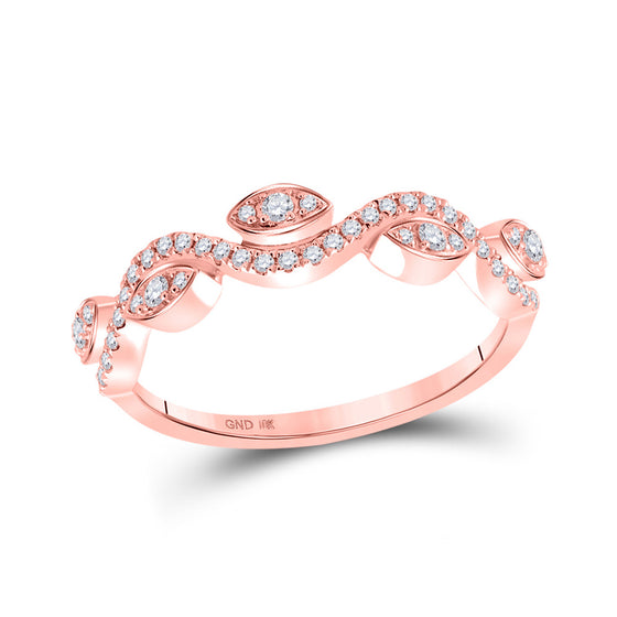10k Rose Gold Womens Round Diamond Wavy Band Ring 1/5 Cttw