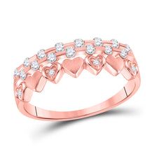 10k Rose Gold Womens Round Diamond Heart Band Ring 1/4 Cttw