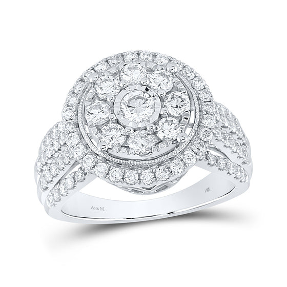 14k White Gold Womens Round Diamond Right Hand Halo Cluster Ring 1-1/2 Cttw