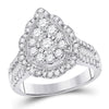 14k White Gold Round Diamond Teardrop Bridal Wedding Engagement Ring 1-5/8 Cttw