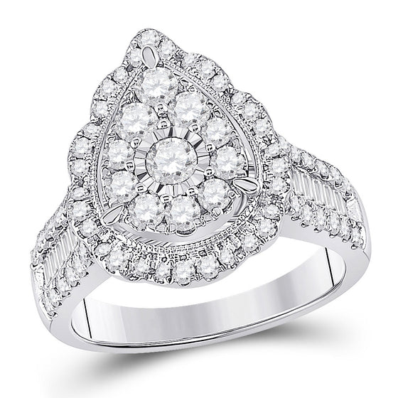 14k White Gold Round Diamond Teardrop Bridal Wedding Engagement Ring 1-5/8 Cttw