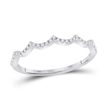  10k White Gold Womens Round Diamond Scalloped Stackable Band Ring 1/10 Cttw