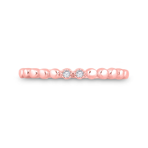 10k Rose Gold Womens Round Diamond 2-Stone Stackable Band Ring .03 Cttw