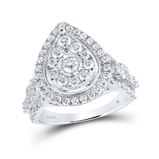 14k White Gold Round Diamond Teardrop Bridal Wedding Engagement Ring 1-3/4 Cttw