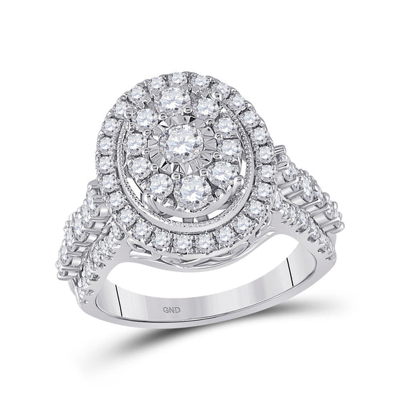 14k White Gold Womens Round Diamond Right Hand Cluster Ring 1-5/8 Cttw