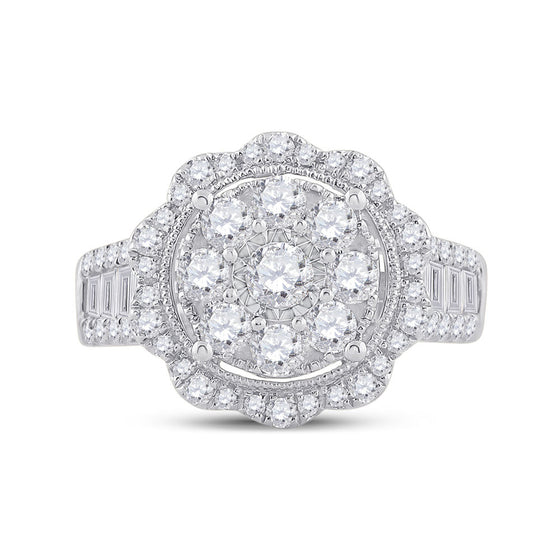 14k White Gold Womens Round Diamond Right Hand Cluster Ring 1-5/8 Cttw