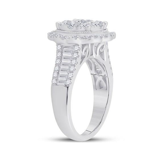 14k White Gold Womens Round Diamond Right Hand Cluster Ring 1-5/8 Cttw