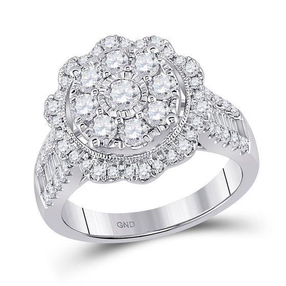 14k White Gold Womens Round Diamond Right Hand Cluster Ring 1-5/8 Cttw