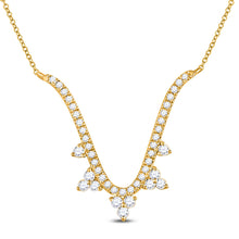 14k Yellow Gold Womens Round Diamond Modern-V Fashion Necklace 1/4 Cttw