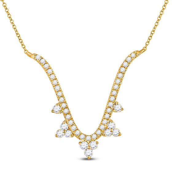14k Yellow Gold Womens Round Diamond Modern-V Fashion Necklace 1/4 Cttw