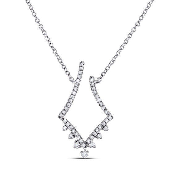 14k White Gold Womens Round Diamond Modern-V Fashion Necklace 1/4 Cttw