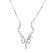  14k White Gold Womens Round Diamond Modern-V Fashion Necklace 1/4 Cttw